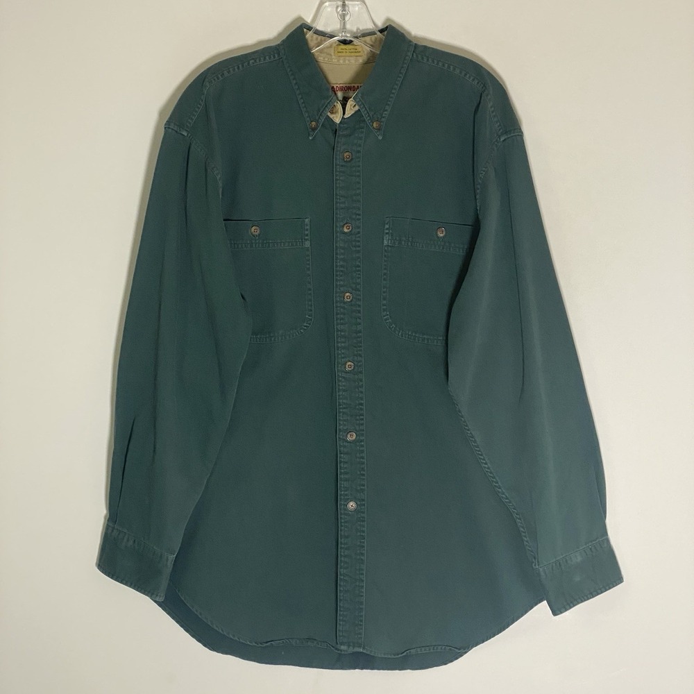 Adirondack By Savile Row Shirt Mens Large Green Button Down Casual Cotton Pocket